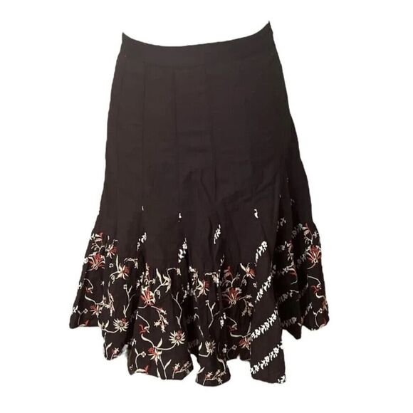 Anthropologie LITHE Embroidered Brown Floral Designer Skirt Pleated US Size 2 - Picture 5 of 5